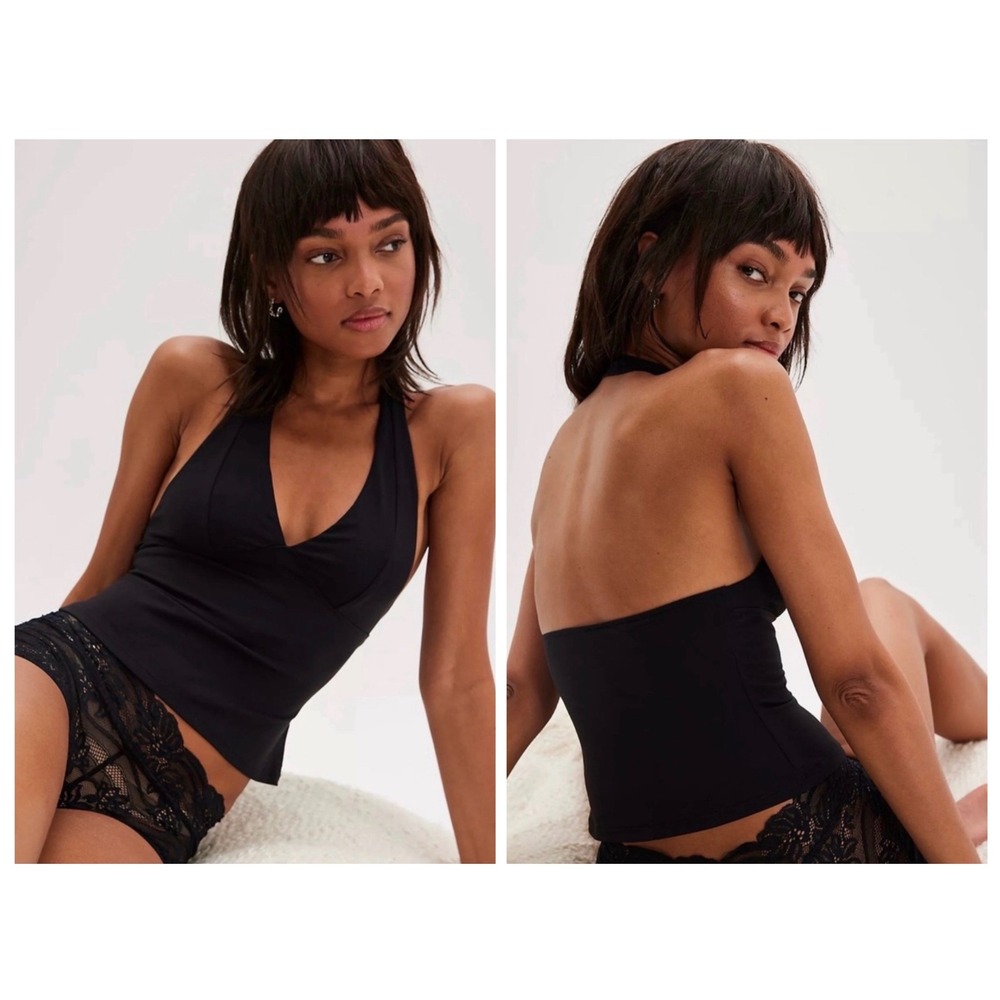 Free People Intimately Black Still Here Halter Crop Top Women Small